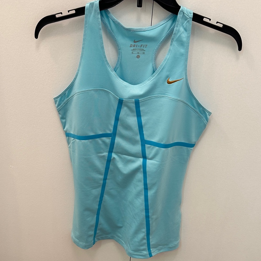 Nike Girls Tennis Aqua Blue Dri-FIT Tank Top with Gold Logo size XL